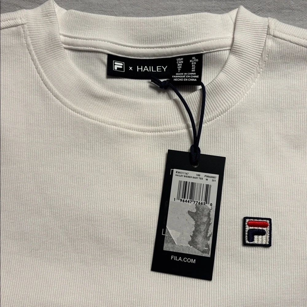 BNWT Hailey Bieber x FILA Stretch Cotton Rib Baby Tee - Picture 4 of 7